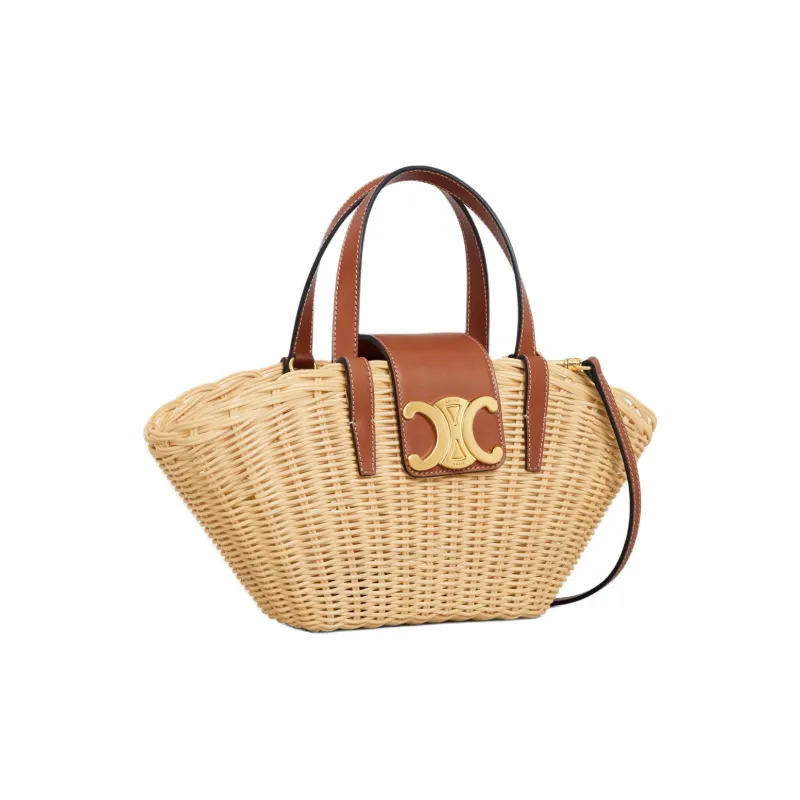 CELINE Plant Material With Natural Cow Leather Shoulder Bag, Crossbody Bag, Handbag Women's Natural & Tan-1