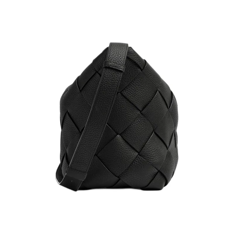 Bottega Veneta Grained Intreccio Leather Patchwork Calfskin Hobo Bag Shoulder Crossbody Men's Black-1