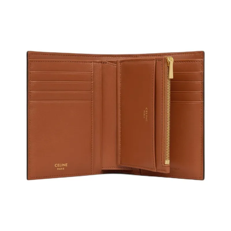 CELINE Shiny Calfskin Wallet Women's Brown-3