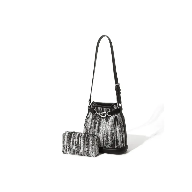 MASTER CANVAS Fabric Bucket Bags Shoulder Bag Crossbody Bag Medium Size Women's Black-2