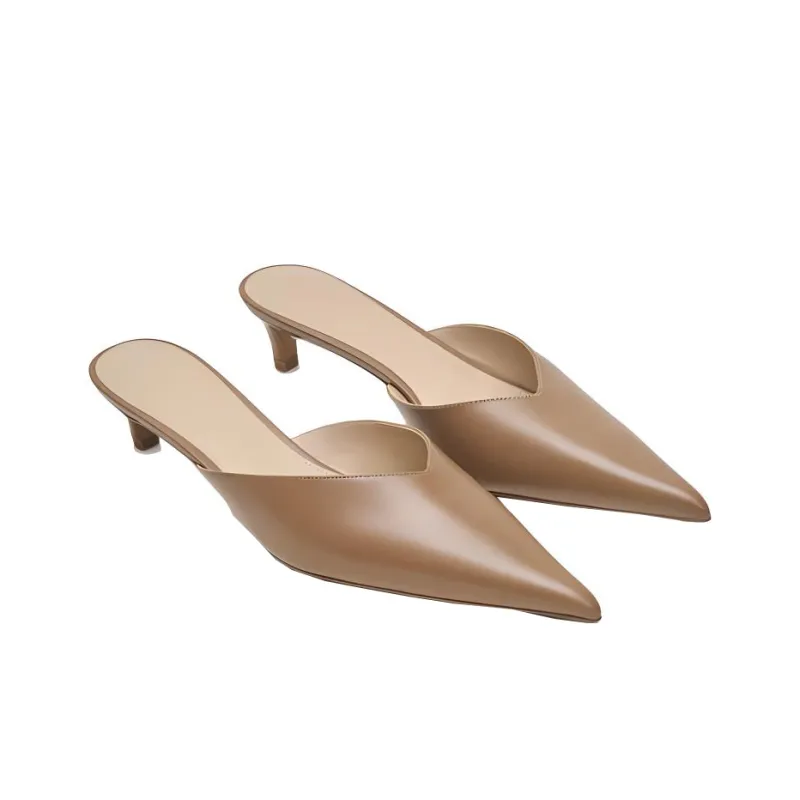 12 STOREEZ Pointed toe 40mm Leather Mules Women's-3