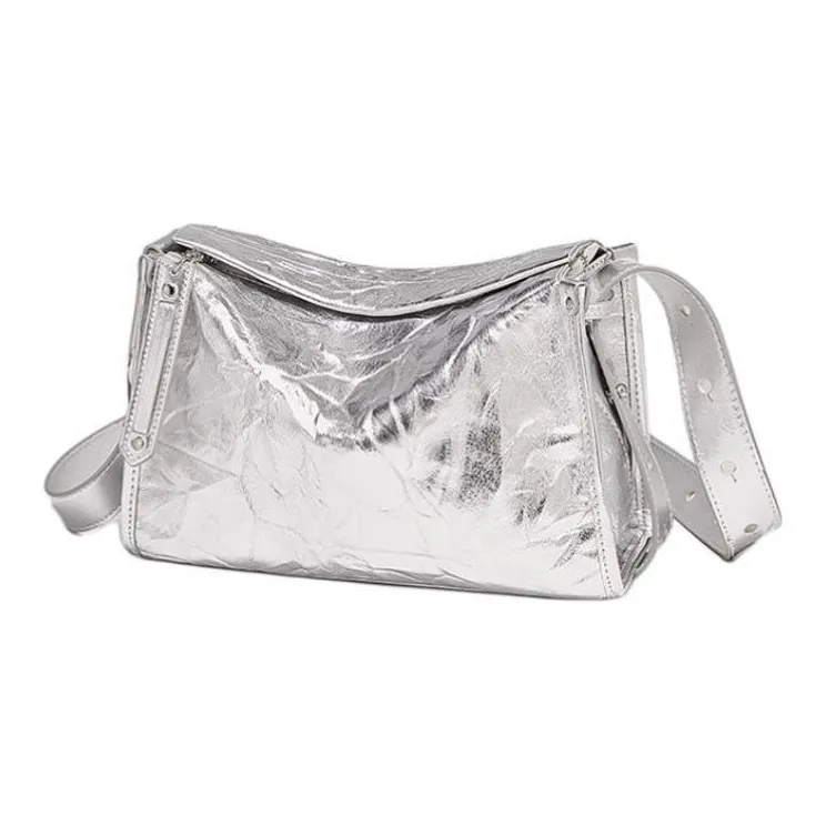 Marino Orlandi Cow Leather Bonded Synthetic Leather Crossbody Bag Large Size Women's Silver/Milkshake White/Black-2