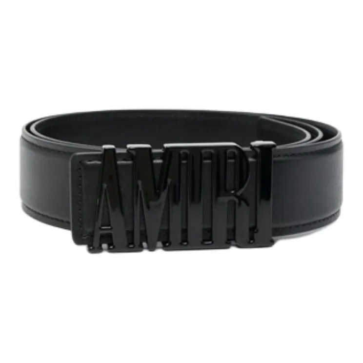 AMIRI Badge Design Leather Belts Men's Black Width  4CM-0