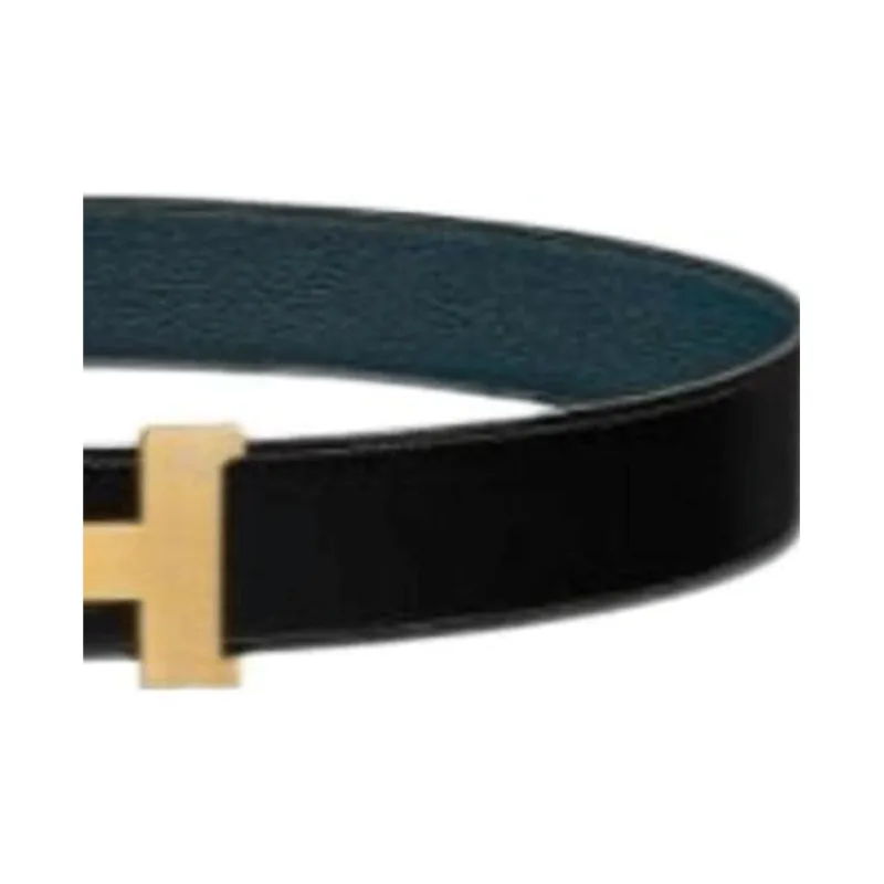 HERMES Double Sided Design, Automatic Buckle Calfskin Leather Belts Men's Black Width 3.8cm-2