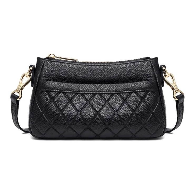 MashaLanti Cow Leather With Synthetic Leather Diamond Pattern Bag, Shoulder Bag, Crossbody Bag Women's Black-1