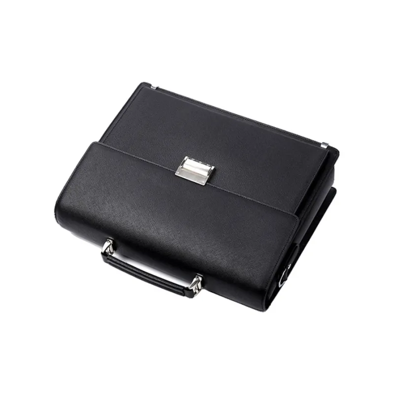 PULUWIRR Cow Leather Handbag Business Casual Regular Unisex Black-4