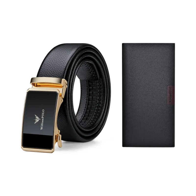 WilliamPOLO Wallet Belt Box Set For Boyfriend Husband Or Dad Cow Leather Belt Men's Width  3.5cm-4
