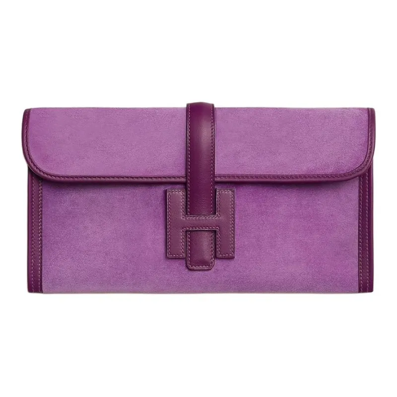HERMES Jige Swift Calfskin With Doblis Calfskin Clutch Women's Purple-0