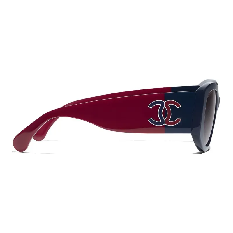 CHANEL Acetate Oval Sunglasses Women's Blue-3
