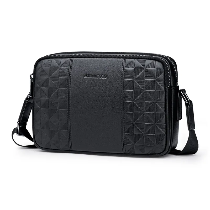 WilliamPOLO Cow Leather Shoulder Bag Men's Black-5
