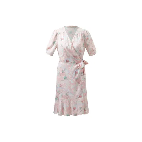 GOELIA Long-Sleeved Dresses Women's 2AD Light Pink Hand-Painted Paris Map