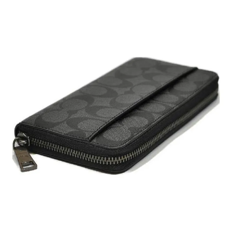 COACH Accordion Zip Canvas Wallets Clutches Regular Men's Black-4