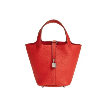 HERMES Picotin Clemence Bullock Leather Bucket Bags Handbags Women's Orange