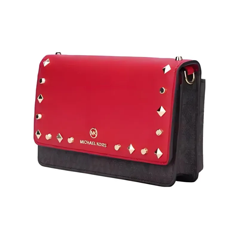 MICHAEL KORS Jet Set Charm Cow Leather Detail Shoulder Bag, Crossbody Bag Trumpets Women's Red/Brown-1