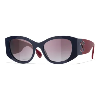 CHANEL Acetate Oval Sunglasses Women's Blue