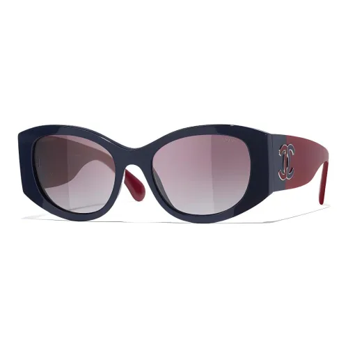 CHANEL Acetate Oval Sunglasses Women's Blue