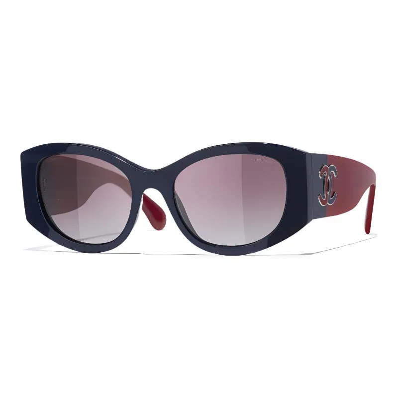 CHANEL Acetate Oval Sunglasses Women's Blue-0