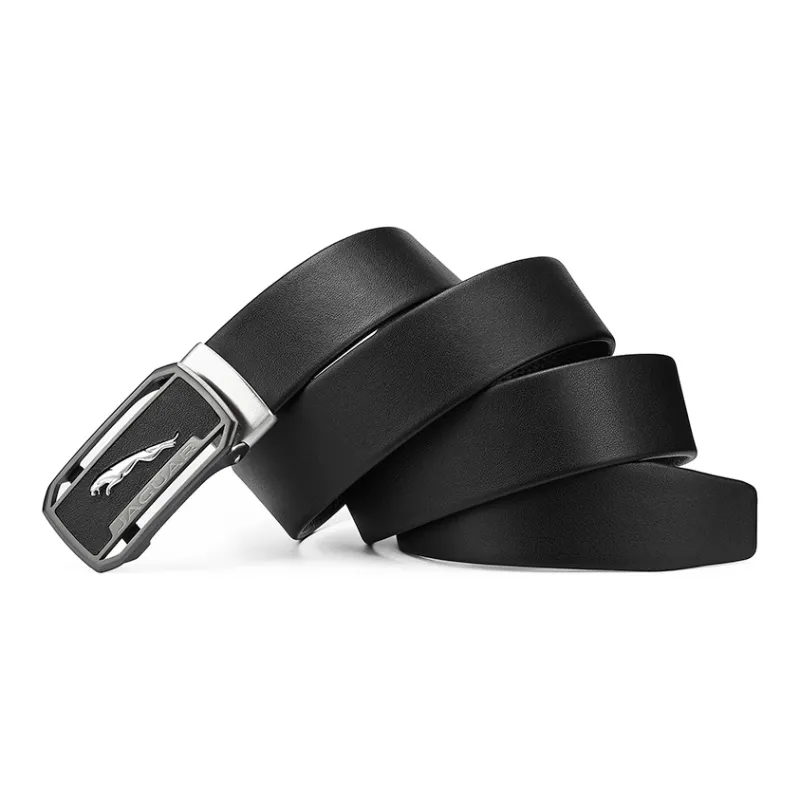 JAGUAR Fashion Business Men's Genuine Leather Automatic Buckle Cow Leather Belt Pants Men's Black Width 3.4cm-3