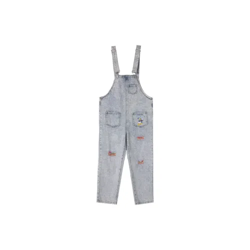 Disney X Tonlion Donald Duck Series Overalls Women's Light Blue Denim