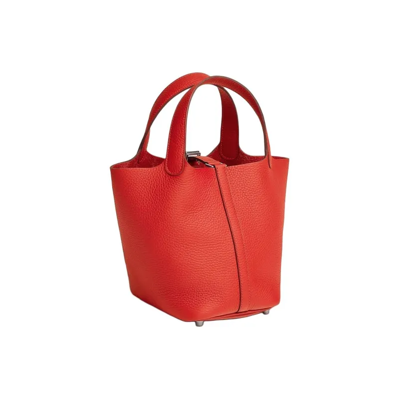 HERMES Picotin Clemence Bullock Leather Bucket Bags Handbags Women's Orange-2