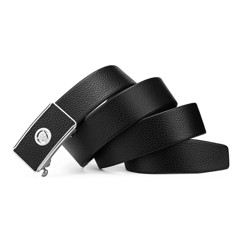 JAGUAR Trendy Men's Fashion Design Automatic Buckle Cow Leather Leather Belts Men's Black Width 3.4cm-2
