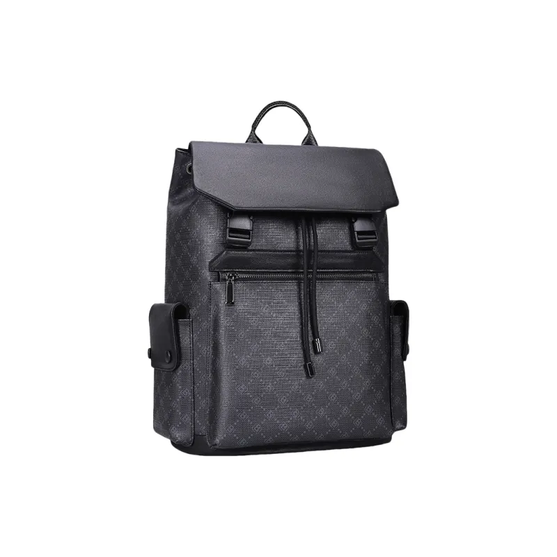 PESASRIE PVC Bonded Cow Leather Backpack Regular Men's Black-1