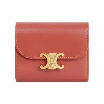 CELINE Shiny Calfskin Wallet Small Size Women's Red Canyon