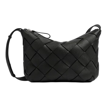 Bottega Veneta Grained Intreccio Leather Patchwork Calfskin Hobo Bag Shoulder Crossbody Men's Black