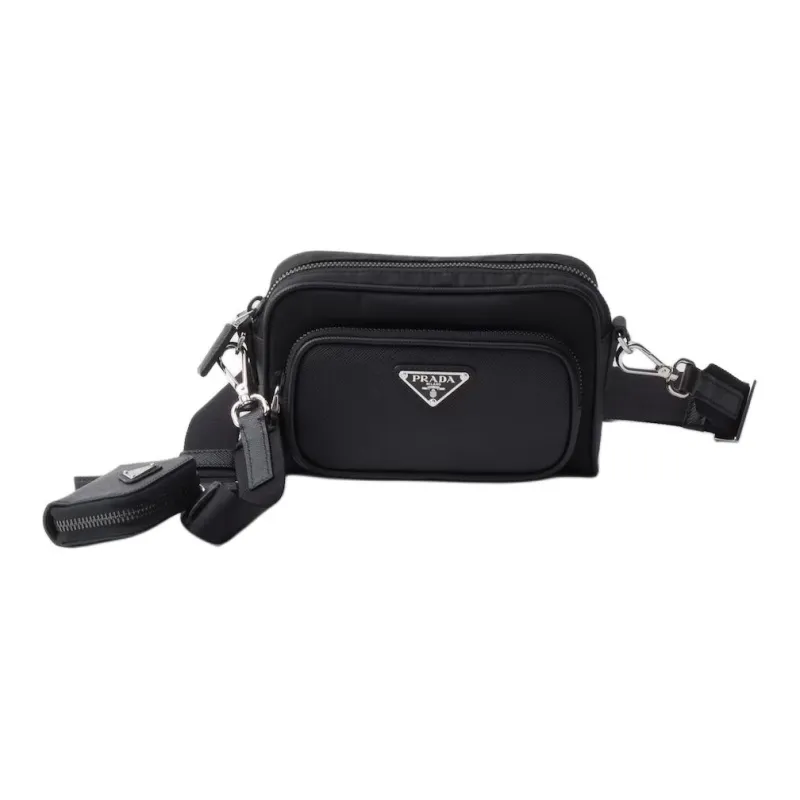 PRADA Re NylonSaffiano Leather Crossbody Bag, Shoulder Bag Unisex Black-0