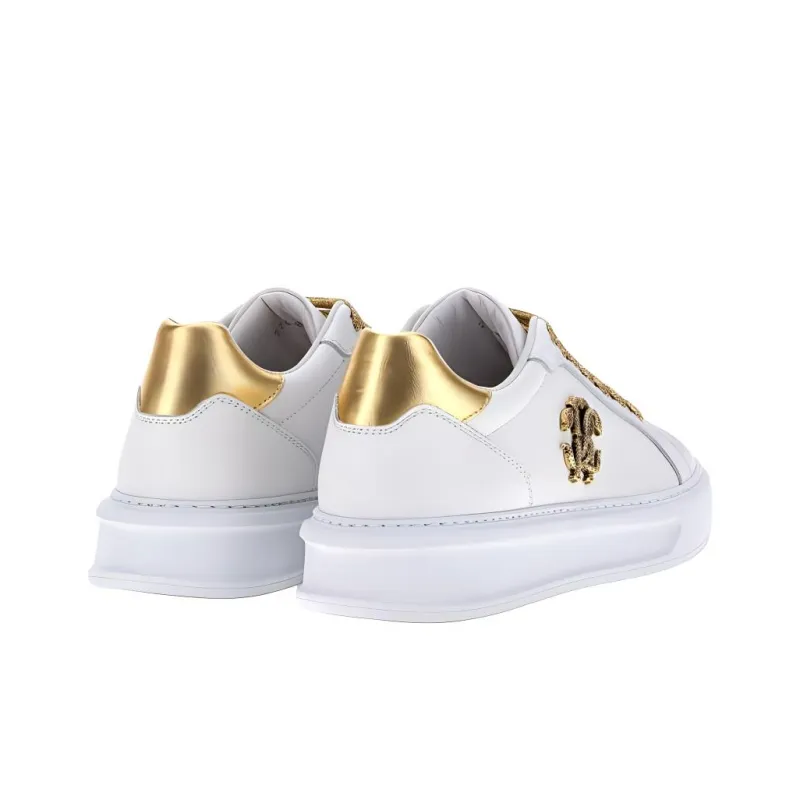 Roberto Cavalli Monogram RC Low-Top Skateboard Shoes Women's White Gold-3