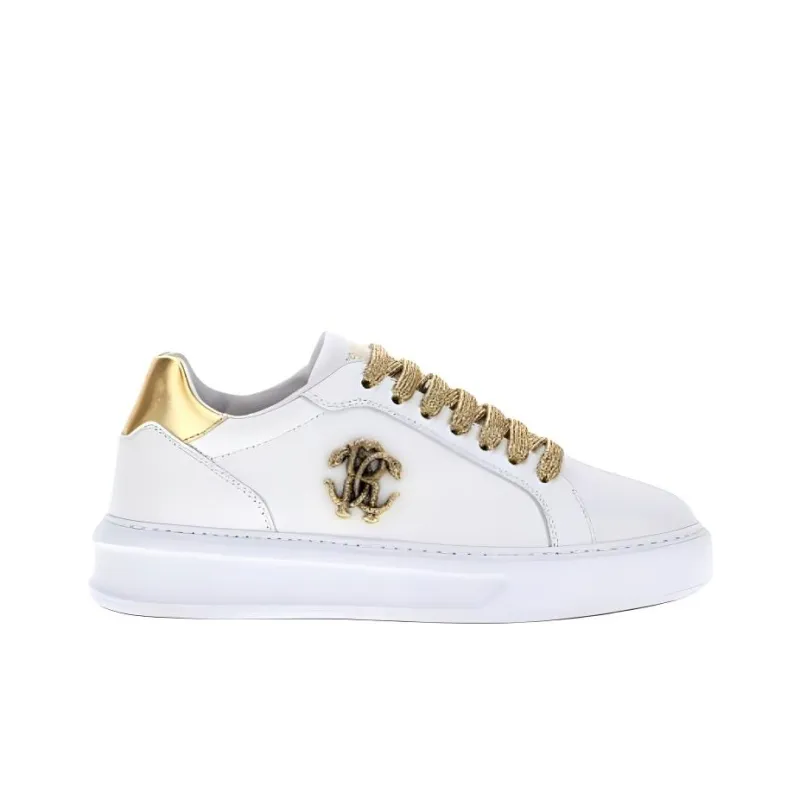 Roberto Cavalli Monogram RC Low-Top Skateboard Shoes Women's White Gold-1