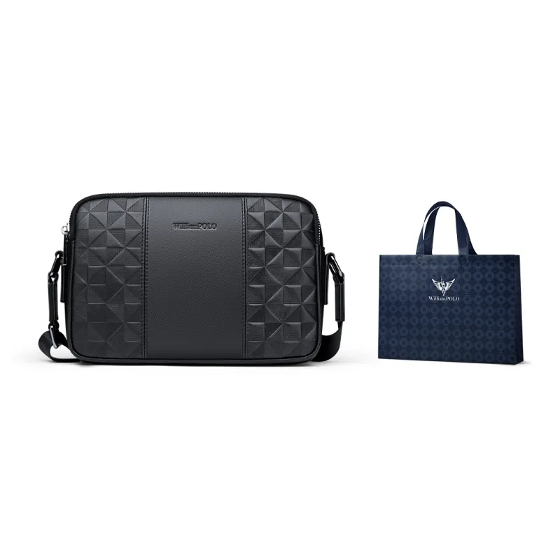 WilliamPOLO Cow Leather Shoulder Bag Men's Black-0