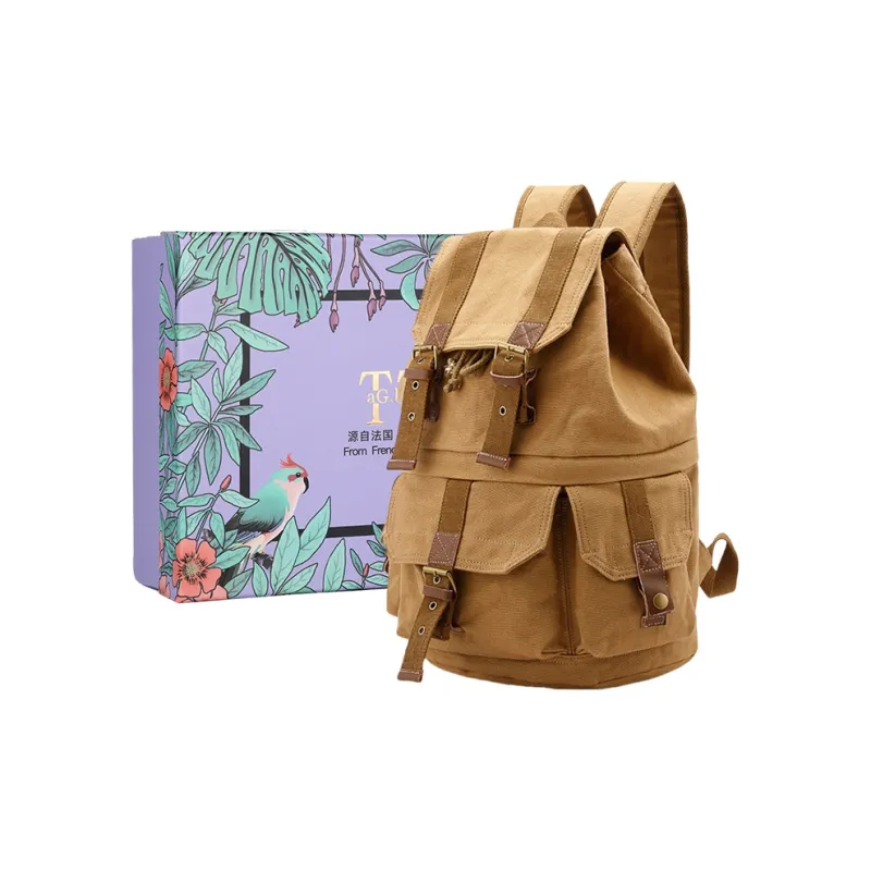 TTaG．baG Canvas Backpack Unisex Khaki/Army Green-3