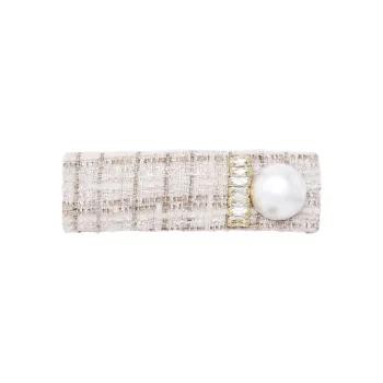 ROYALSASA Cotton Linen Blend Faux Crystal Faux Pearl Edge Clip Women's