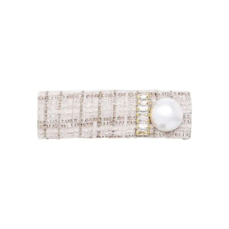 ROYALSASA Cotton Linen Blend Faux Crystal Faux Pearl Edge Clip Women's-0