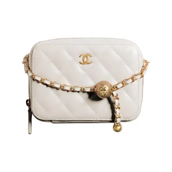 CHANEL Sheepskin Square Box Camera Bag Rare Customer Shoulder Bag Women's White