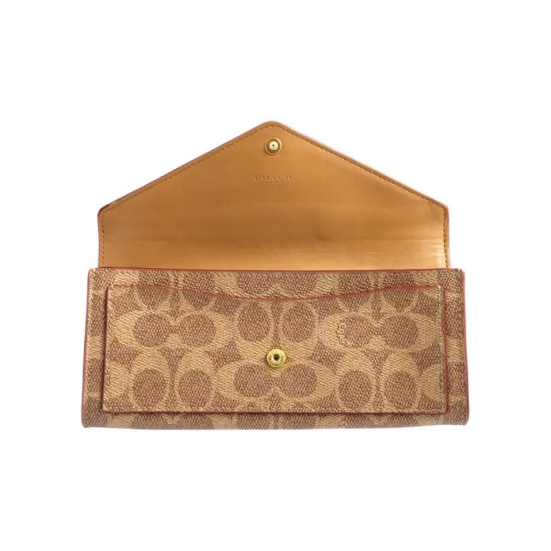 COACH Soft Wallet Canvas With Leather Wallet Clutch Regular Women's White & Khaki-3