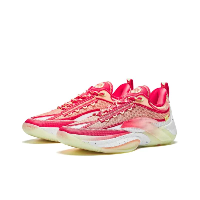 Anta Instantaneous 1 Cushioning Wear-Resistant Low-Top Basketball Shoes Men's Red Pink White-2