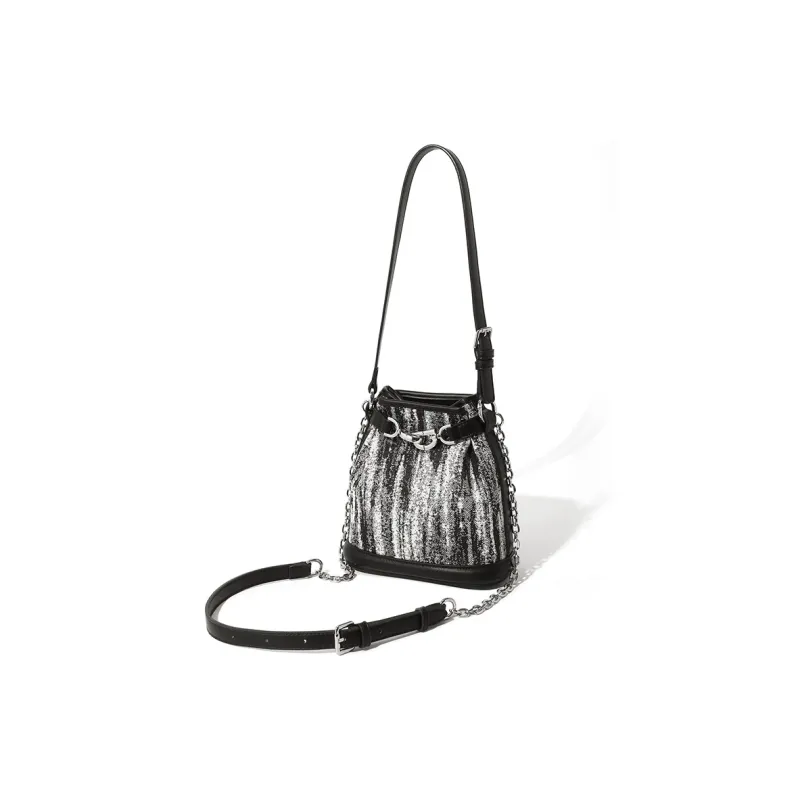 MASTER CANVAS Fabric Bucket Bags Shoulder Bag Crossbody Bag Medium Size Women's Black-1