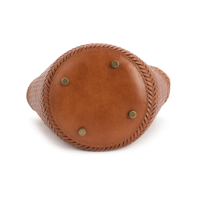 VENOF Vintage Genuine Cow Leather Lazy Hand Woven Bucket Bag, Shoulder Bag Women's Brown-6