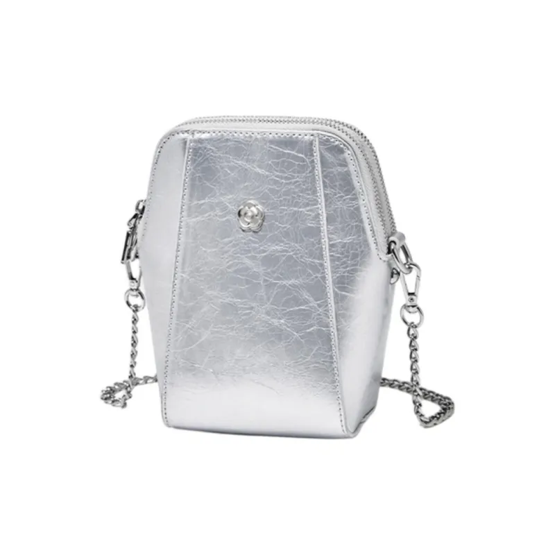 Marino Orlandi Cow Split Leather Shoulder Bag Crossbody Bag Mini Women's Silver/Black-1