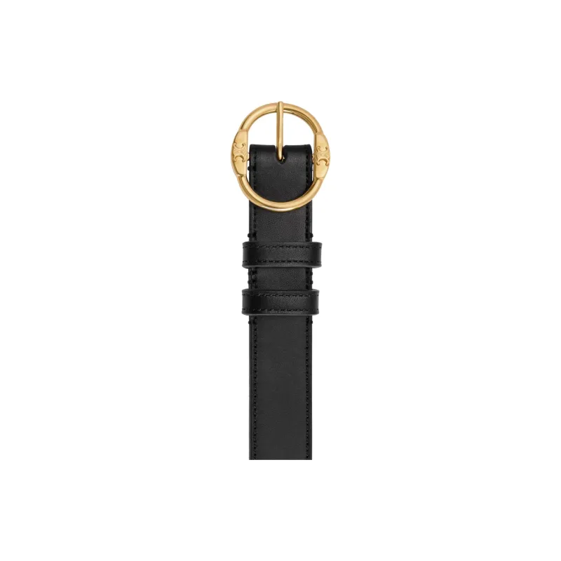 CELINE Badge Detail Pin Buckle Leather Belts Women's Black 2.5CM-1