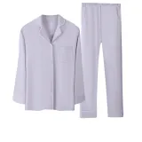 Women's Long-Sleeved Top+Pants Clothing Sets (Light Purple) 100% cotton Skin-Friendly/Contrast Collar/Loose Fit