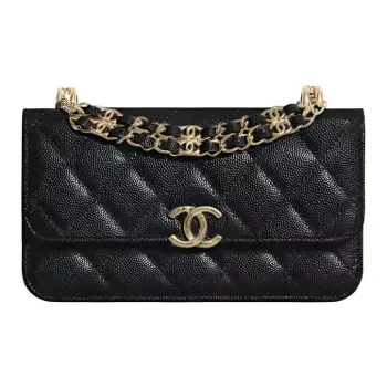 CHANEL 22K Autumn And Winter Leather Cell Phone Pouch, Shoulder Bag, Crossbody Bag Women's Black