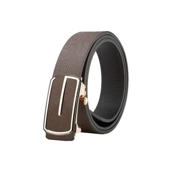 LUCKY LION Automatic Buckle Inward Curling Casual Cow Leather Belts Men's 3.5cm