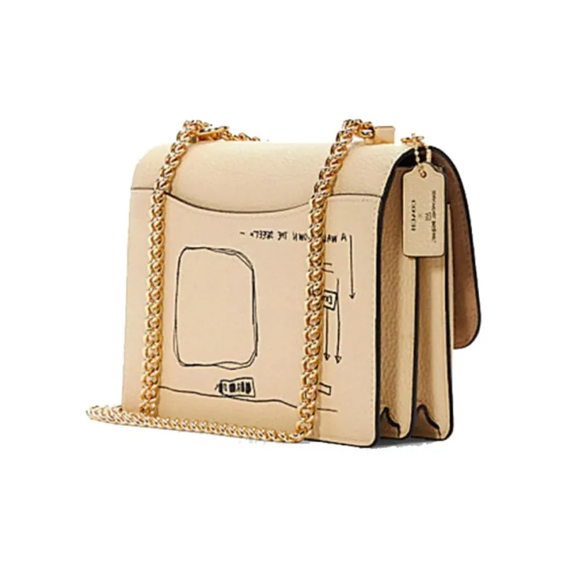 COACH X Jean Michel Basquiat Collaboration Klare Leather Trunk Bag, Crossbody Bag, Shoulder Bag Trumpets Women's Khaki-2