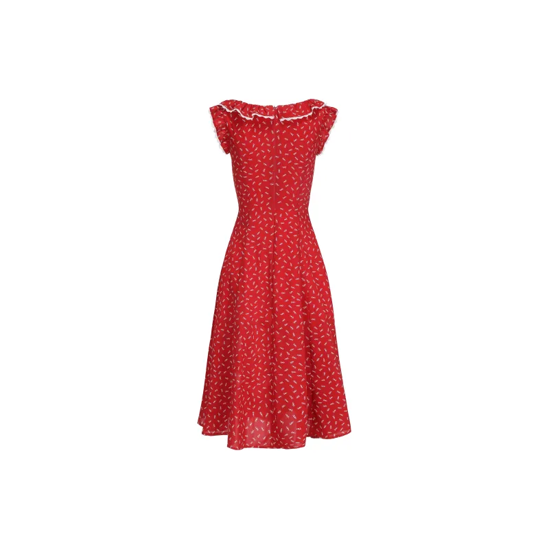 CHIWAWAMEME Sleeveless Dress Women's Red Floral-1