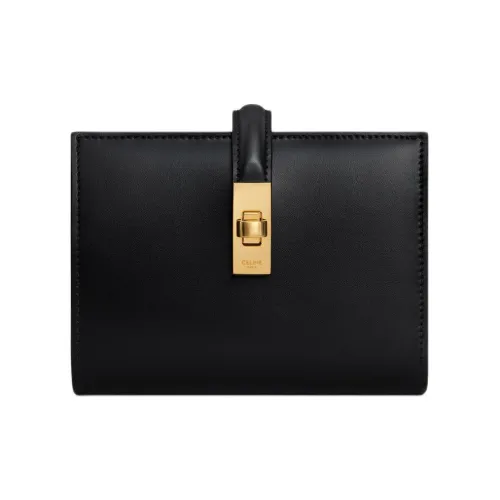 CELINE Shiny Calfskin Wallet Women's Black