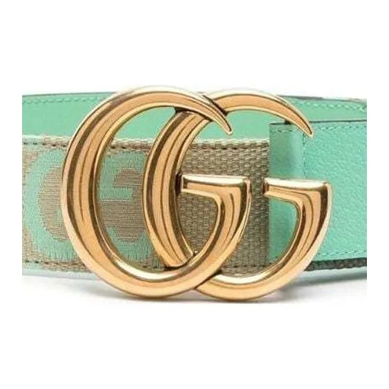 GUCCI GG Marmont Logo Print Smooth Buckle Leather Belts Women's Green 4CM-2