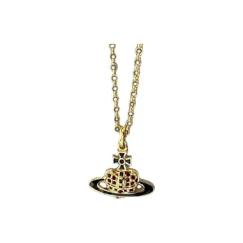Vivienne Westwood Reverse Heart Saturn Design Necklace Unisex Gold/Black Diamond